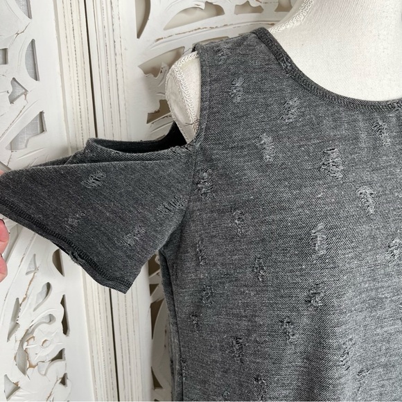 Wrapper London Gray Cold Shoulder Distressed Jersey Dress - Picture 2 of 7